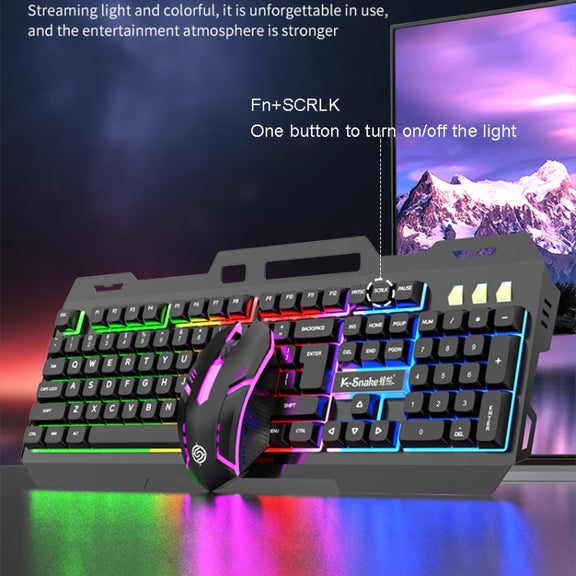 K-Snake Mechanical Feel Keyboard Mouse Kit USB Wired 104 Keycaps Computer Keyboard, Style: Single Keyboard (Black)