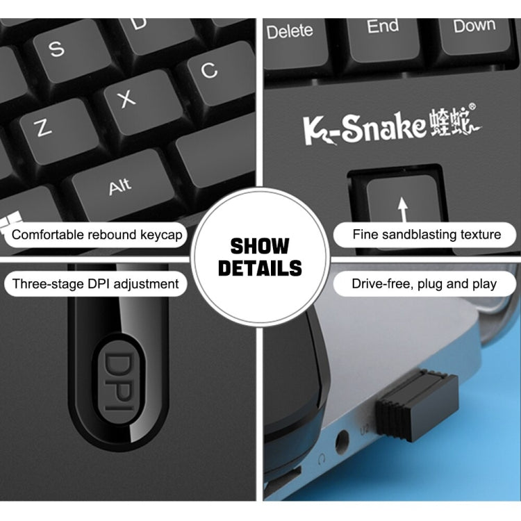 K-Snake WK800 Wireless 2.4G Keyboard Mouse Set Tabletop Computer Notebook Business Office House Use, Color: White
