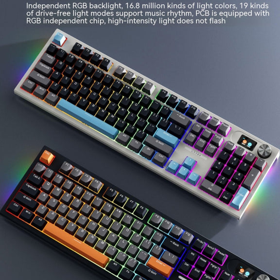 LANGTU LT104 Mechanical Keyboard Backlight Display Flexible DIY Keyboard, Style: Wired Single Mode Silver Axis (White)