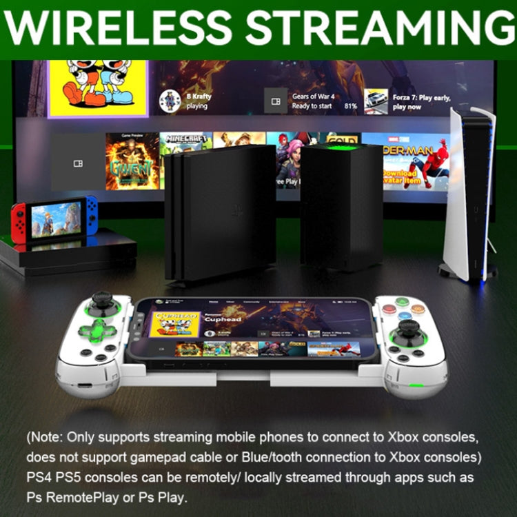 D7 BT5.0 Retractable Gamepad With Light For PC / Android / IPhone /Win7 10 11/Mac OS/Switch(White)