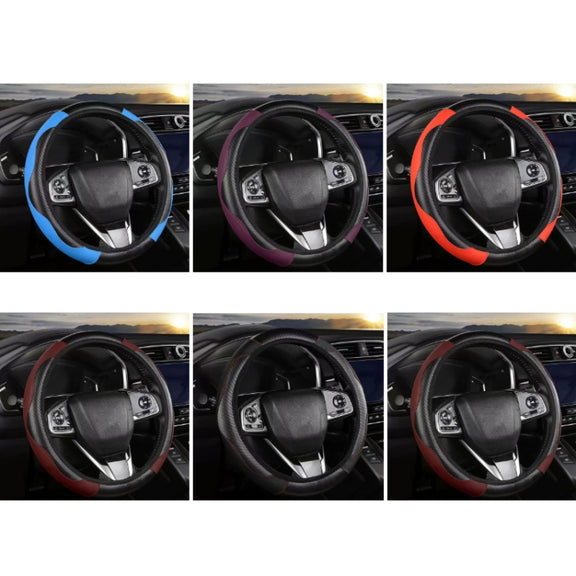 38cm Carbon Fiber Elastic Leather Without Inner Ring Car Steering Wheel Cover, Color: Black