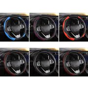 38cm Carbon Fiber Elastic Leather Without Inner Ring Car Steering Wheel Cover, Color: Claret