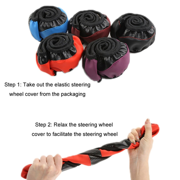 38cm Carbon Fiber Elastic Leather Without Inner Ring Car Steering Wheel Cover, Color: Red