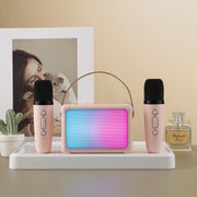 Portable RGB Lighting Effect Bluetooth Speaker Home Mini Karaoke Audio, Style: Dual Microphone+Speaker(Pink)