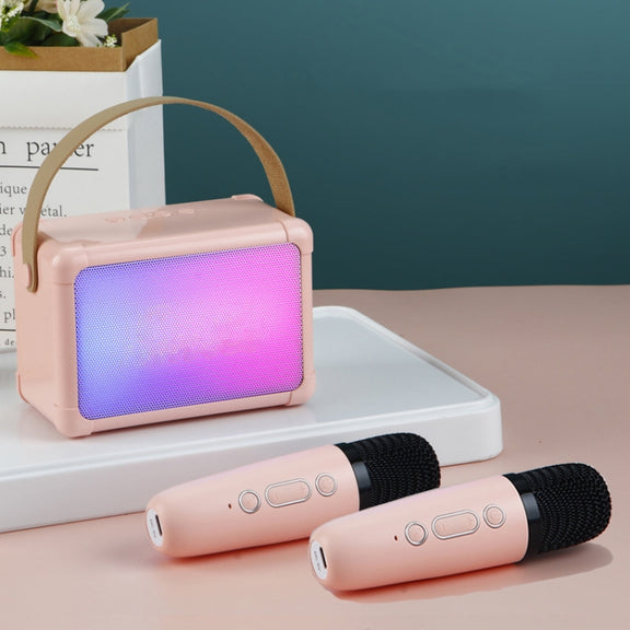 Portable RGB Lighting Effect Bluetooth Speaker Home Mini Karaoke Audio, Style: Single Microphone+Speaker(Pink)