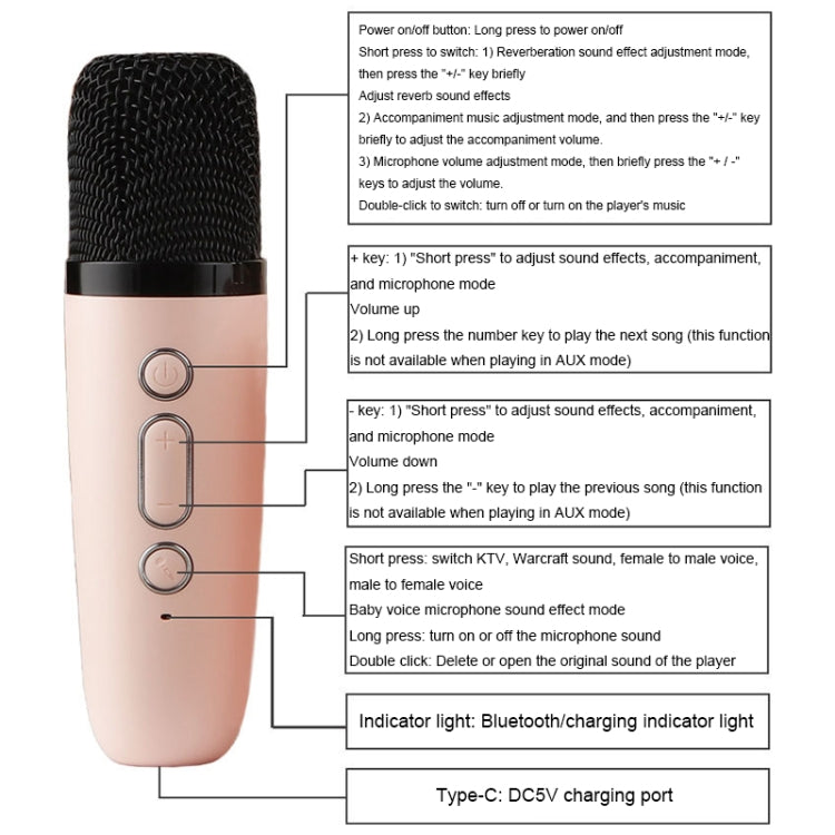 Portable RGB Lighting Effect Bluetooth Speaker Home Mini Karaoke Audio, Style: Single Microphone+Speaker(Pink)