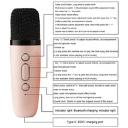 Portable RGB Lighting Effect Bluetooth Speaker Home Mini Karaoke Audio, Style: Single Microphone+Speaker(Pink)