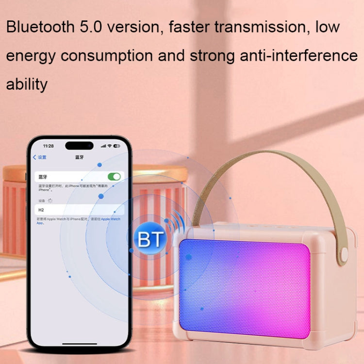 Portable RGB Lighting Effect Bluetooth Speaker Home Mini Karaoke Audio, Style: Single Microphone+Speaker(Pink)