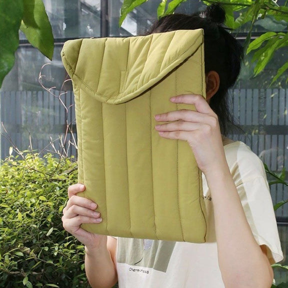 9.7-11 inch Flat Cotton Embroidery Inner Bag Lightweight Space Cotton Protective Case(Yellow Green)