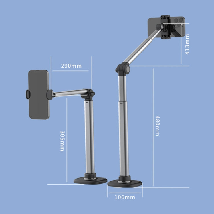 Mobile Live Piercing Bracket Aluminum Alloy 360 Degree Rotation Telescopic Adjustment Bedside Desktop Live Bracket(Gray)