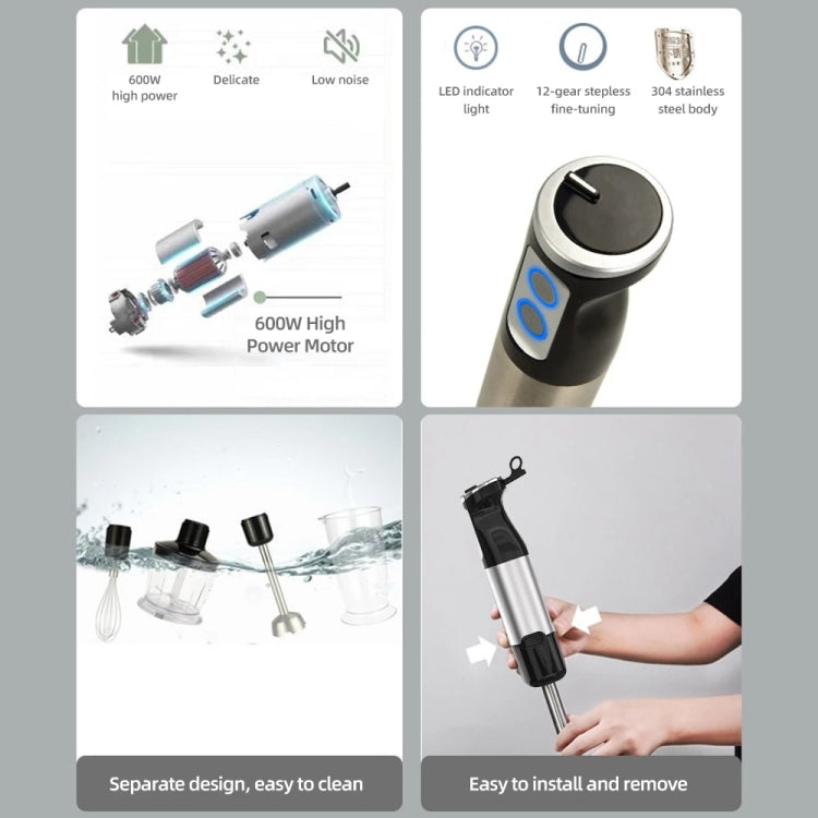 6-in-1 600W Multifunctional  Electric Blender Stainless Steel Food Cooking Stick EU Plug
