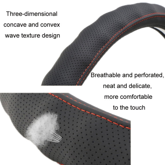 47cm Leather Truck Steering Wheel Cover(Black Red Line)