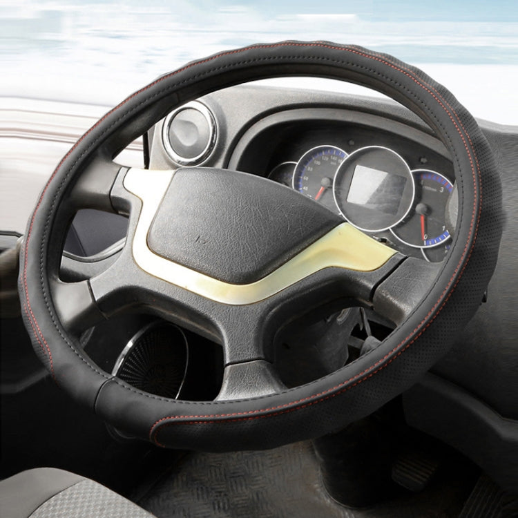 42cm Leather Truck Steering Wheel Cover(Black)