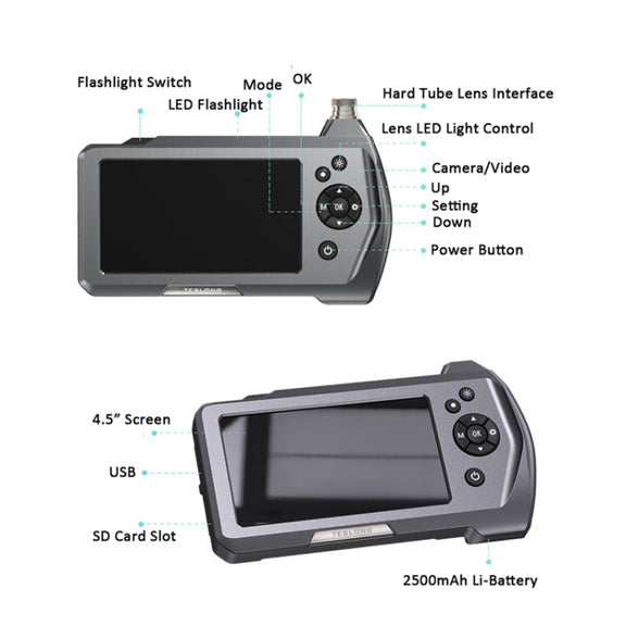 TESLONG NTS450A 4.5-inch Screen Industrial Handheld Endoscope with Light, Speci: 7.6mm Lens -1m