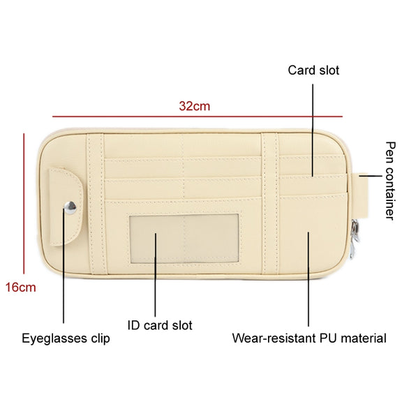 Car Driver License Storage Bag Sun Visor Sunglasses Card Holder, Color: Beige