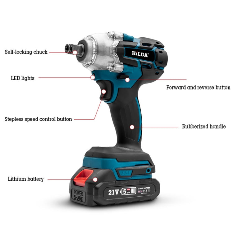 HILDA Motorized Wrenches Lithium Repair Parts With 22mm Socket, EU Plug, Model: Blue With 2 Battery+1 Charger(3000mAh)