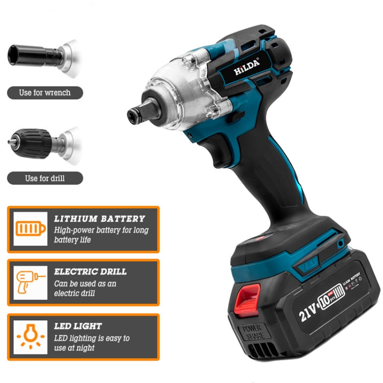 HILDA Motorized Wrenches Lithium Repair Parts With 22mm Socket, EU Plug, Model: Blue With 2 Battery+1 Charger(3000mAh)
