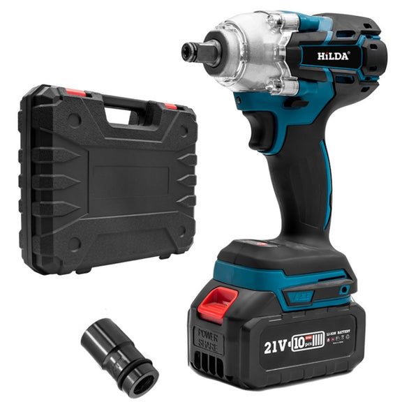 HILDA Motorized Wrenches Lithium Repair Parts With 22mm Socket, US Plug, Model: Blue With 1 Battery+1 Charger(3000mAh)