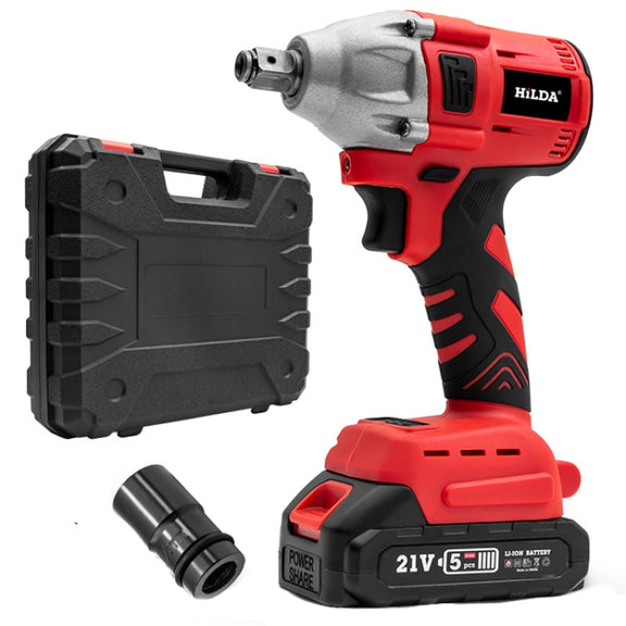 HILDA Motorized Wrenches Lithium Repair Parts With 22mm Socket, US Plug, Model: Red With 1 Battery+1 Charger(1500mAh)