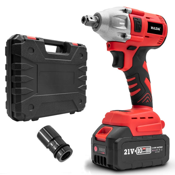 HILDA Motorized Wrenches Lithium Repair Parts With 22mm Socket, US Plug, Model: Red With 1 Battery+1 Charger(3000mAh)