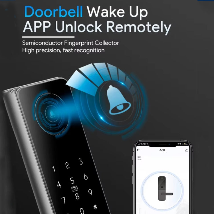 A60 Smart Fingerprint Password Door Lock With Doorbell, Spec: Basic Version Gray