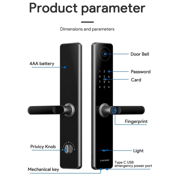 A60 Smart Fingerprint Password Door Lock With Doorbell, Spec: Basic Version Gray