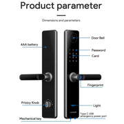 A60 Smart Fingerprint Password Door Lock With Doorbell, Spec: Tuya APP Version Gray