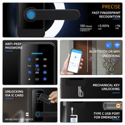 C89 Smart Fingerprint Password Lock Home Indoor Door TUYA System Lock(Black)