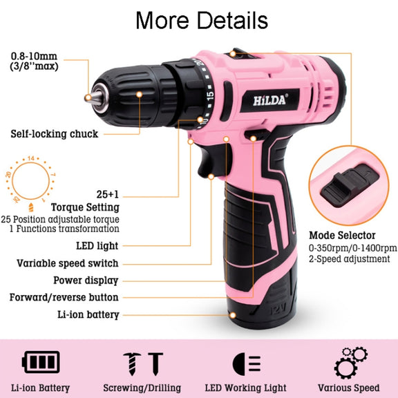 HILDA 12V Cordless Impact Drill Electrical Screwdriver, Plug: UK Plug