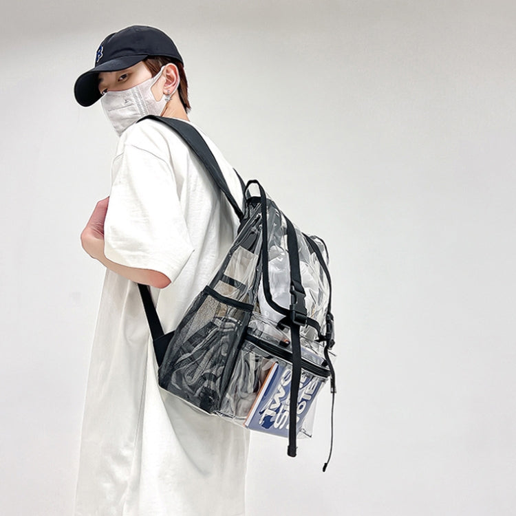 Transparent PVC Large Capacity Casual Outdoor Water-resistant Travel Backpack(Black)