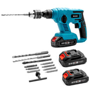 HILDA 12pcs /Set Li-Ion Power Hammer Electrical Impact Drill, Model: 2 Battery+1 Charger US Plug