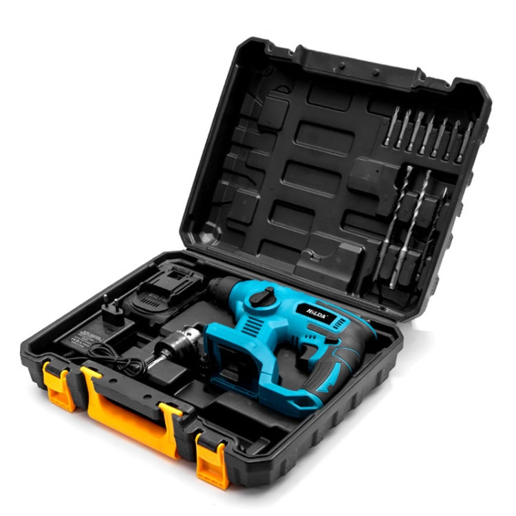 HILDA 12pcs /Set Li-Ion Power Hammer Electrical Impact Drill, Model: 2 Battery+1 Charger US Plug