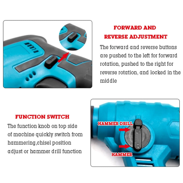 HILDA 12pcs /Set Li-Ion Power Hammer Electrical Impact Drill, Model: 2 Battery+1 Charger EU Plug