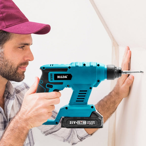 HILDA 12pcs /Set Li-Ion Power Hammer Electrical Impact Drill, Model: 2 Battery+1 Charger EU Plug