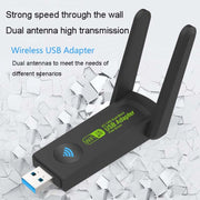 1300Mbps Wireless Network Card Gigabit Dual Band 5G Driverless Computer USB Network Card, Scope: 600m