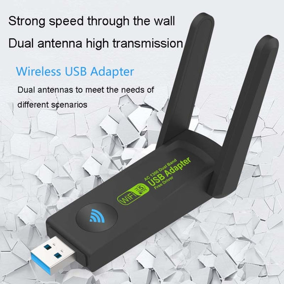 1300Mbps Wireless Network Card Gigabit Dual Band 5G Driverless Computer USB Network Card, Scope: 600m