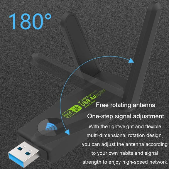 1300Mbps Wireless Network Card Gigabit Dual Band 5G Driverless Computer USB Network Card, Scope: 600m