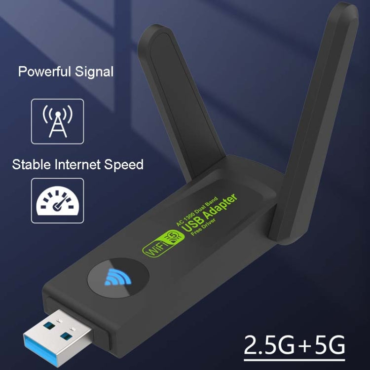 1300Mbps Wireless Network Card Gigabit Dual Band 5G Driverless Computer USB Network Card, Scope: 600m