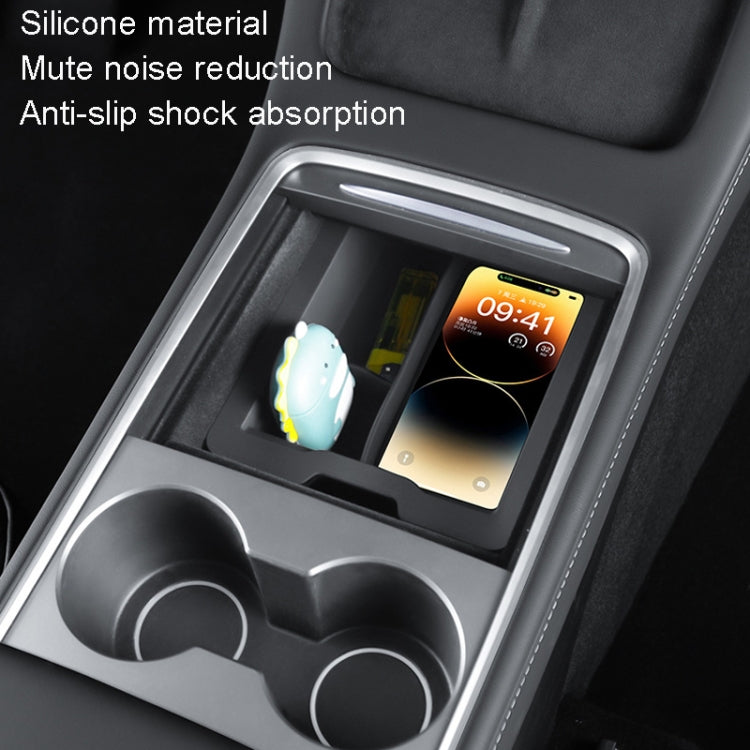 For Tesla Model 3 / Y Silicone Double Layer Storage Small Ice Box, Style: Center Front With Divider (Black)