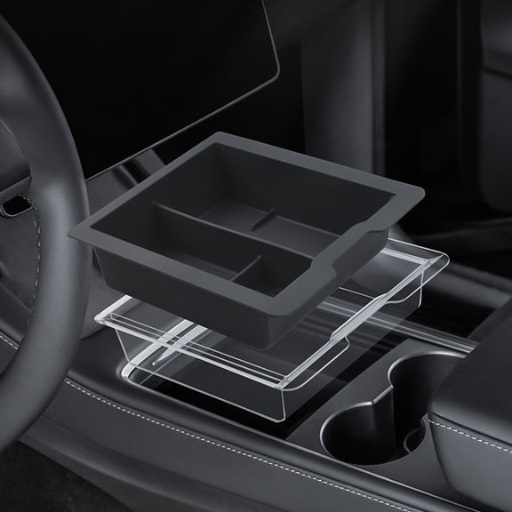 For Tesla Model 3 / Y Silicone Double Layer Storage Small Ice Box, Style: Center Front With Divider (Black)