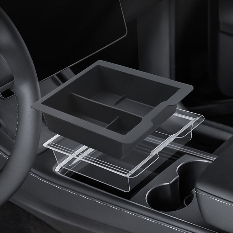 For Tesla Model 3 / Y Silicone Double Layer Storage Small Ice Box, Style: Center Front With Divider (Black)