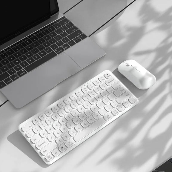 B087 2.4G Portable 78 Keys Dual Mode Wireless Bluetooth Keyboard And Mouse, Style: Keyboard Mouse Set White