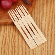 200pcs /Can Bamboo Fruit Stick Disposable Two Tines Dessert Fork For Home Use