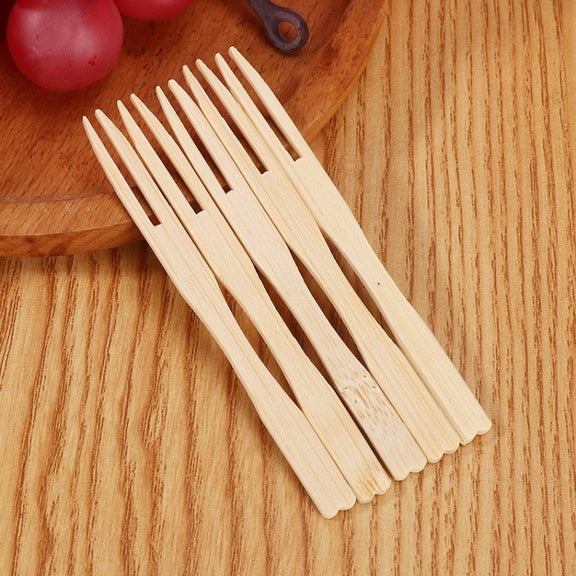 200pcs /Can Bamboo Fruit Stick Disposable Two Tines Dessert Fork For Home Use
