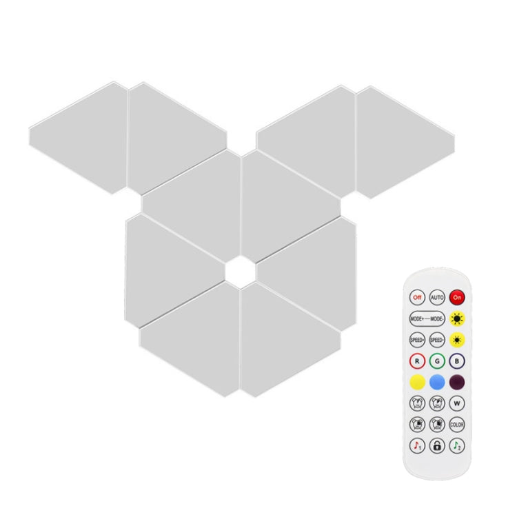 10pcs /Set Triangle Splicing Intelligent Sound Control Quantum Light Atmosphere Lighting With Remote Control, US Plug(Bluetooth Model)