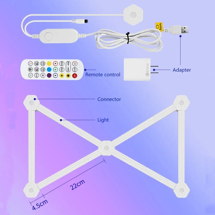 9pcs /Set LED WIFI Graffiti Bluetooth Smart Splicing Quantum Light DIY Atmosphere Lighting With Remote Control, US Plug(White)