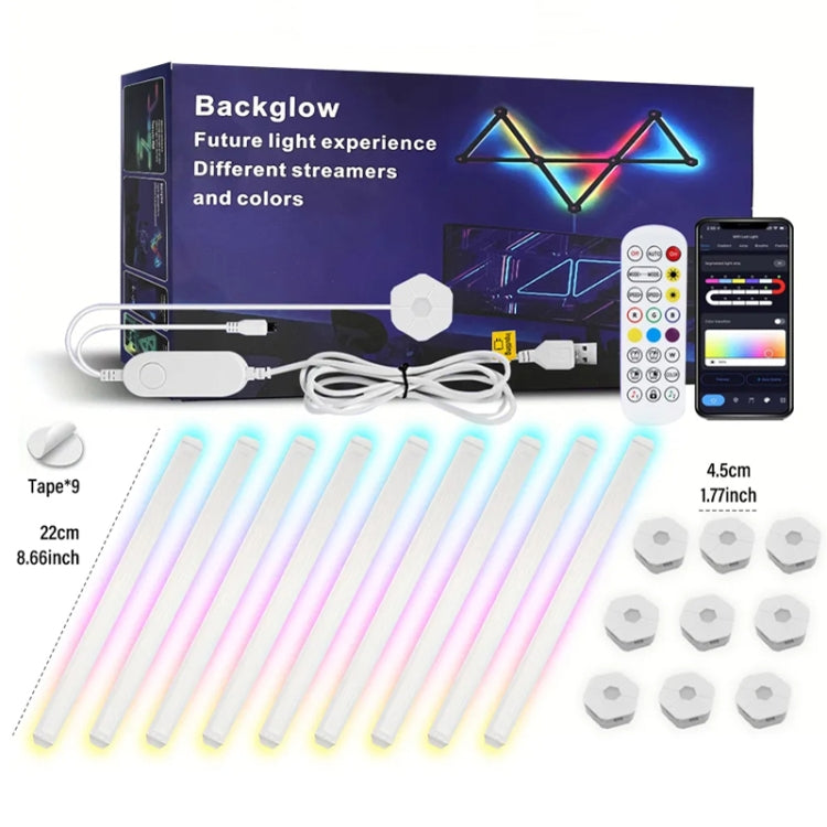 9pcs /Set LED WIFI Graffiti Bluetooth Smart Splicing Quantum Light DIY Atmosphere Lighting With Remote Control, US Plug(White)