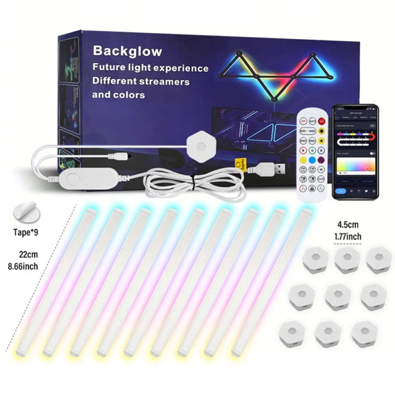 9pcs /Set LED WIFI Graffiti Bluetooth Smart Splicing Quantum Light DIY Atmosphere Lighting With Remote Control, US Plug(White)