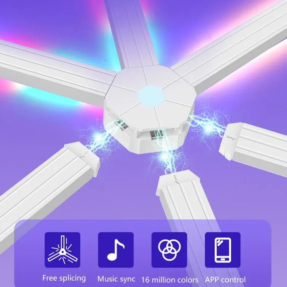 9pcs /Set LED WIFI Graffiti Bluetooth Smart Splicing Quantum Light DIY Atmosphere Lighting With Remote Control, US Plug(White)