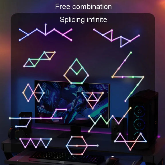 9pcs /Set LED WIFI Graffiti Bluetooth Smart Splicing Quantum Light DIY Atmosphere Lighting With Remote Control, US Plug(White)